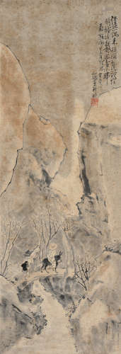 李耕（1885～1964） 深山访友 立轴 设色纸本