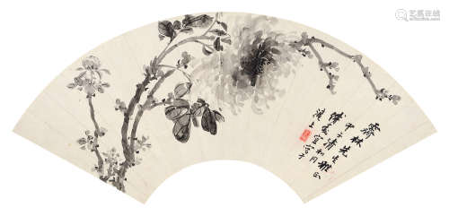 傅寿宜（1873～1945） 墨菊 扇片 水墨纸本