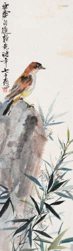 汪亚尘（1894～1983） 春来鸟鸣 镜片 设色纸本