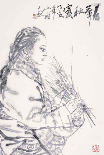 吴山明（b.1941） 少女 立轴 水墨纸本