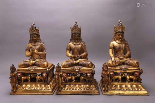 Three Chinese Gilt Bronze Buddha