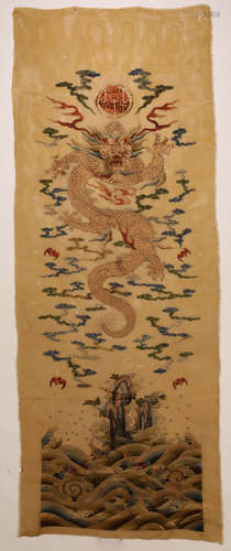 A Set of Four Chinese Yellow Ground Embroidery Wall Screens