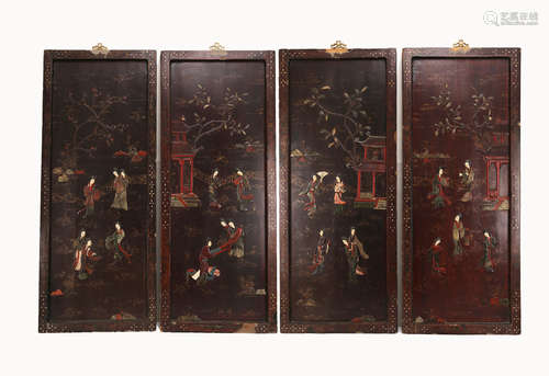 A Set of Four Chinese Carved Lacquer Wall Screens