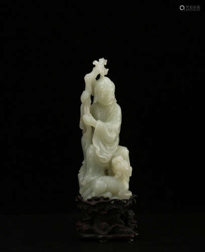 A Chinese Carved Jade Figure of Luohan