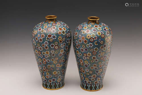 A Pair of Chinese Cloisonne Vases