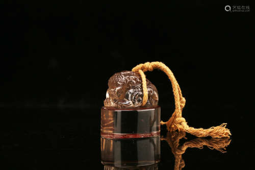 A Chinese Carved Tea-Color Rock Crystal Seal