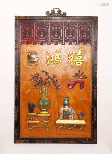 A Chinese Carved Wood Wall Screen