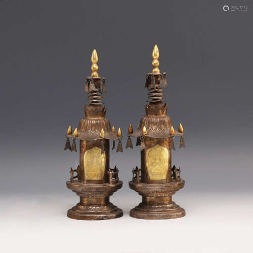 A Pair of Chinese Bronze Towers