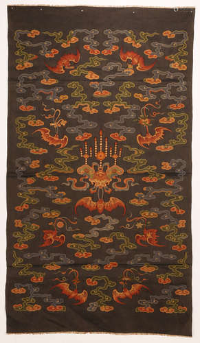 A Chinese Blue Ground Embroidery Wall Screen