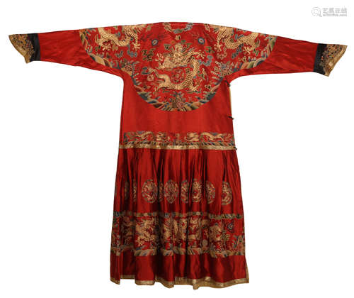 A Chinese Red Glazed Embroidery Robe