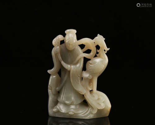 A Chinese Carved Jade Figure of Lady Decoration