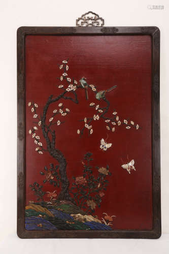 A Chinese Rosewood Framed Cloisonne Wall Screen