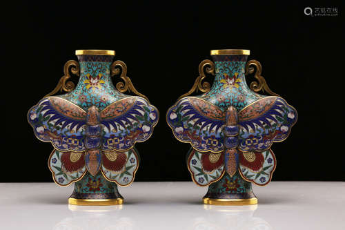 A Pair of Chinese Cloisonne Vases