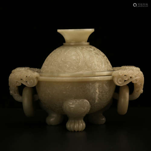 A Chinese Carved Jade Incense Burner