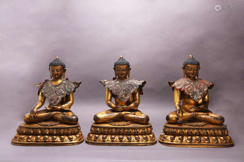 Three Chinese Gilt Bronze Buddha