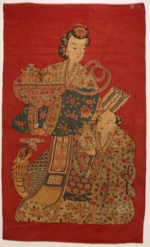 A Chinese Red-Ground Embroidery