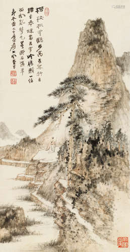 张大千（1899～1983） 1939年作  楷杖访友 立轴 设色纸本
