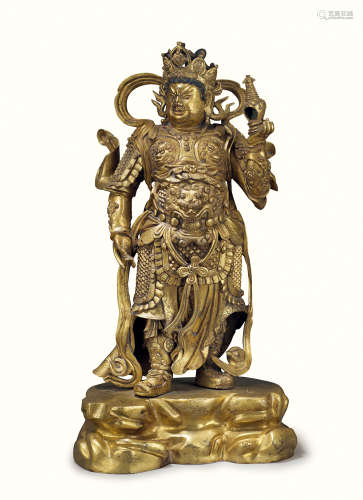 清早期 铜鎏金天王像