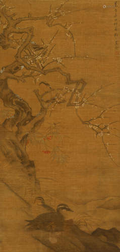 周之冕（明） 1541年作 梅花双禽  立轴 设色绢本