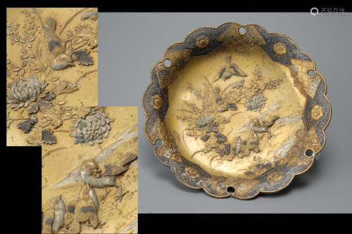 明治時代銅製花鳥紋盤