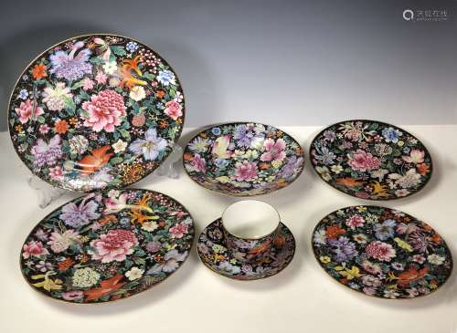 China serving set with cup, bowl and plates with mark