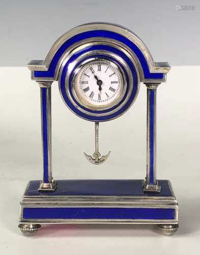 Blue Silver and Enamel Clock