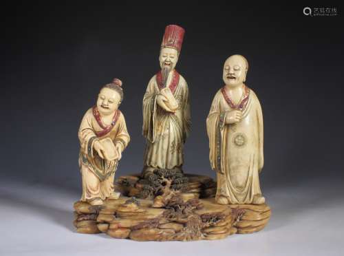 Set of Three Soapstone Figures With Base