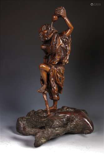 Carved Huanghuali Figure of Lohan