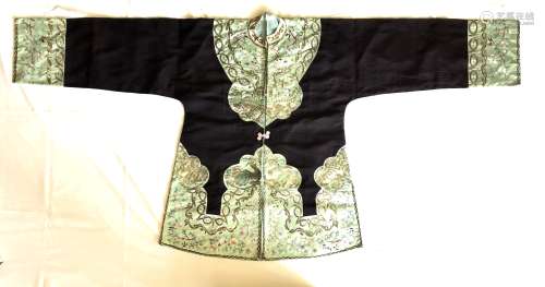 Black Embroidered Robe With Metallic Threading