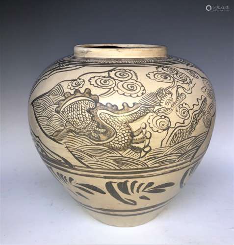 Large Painted Cizhou Yao 'Dragon And Phoenix' Jar