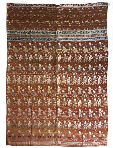 Very Large 'Hundred Boys' Silk Embroidered Scroll
