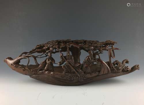 Bamboo carving of scholars in boat