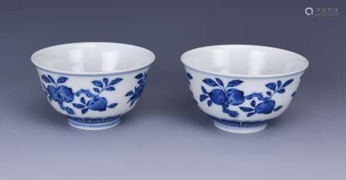 Pair of blue and white porcelain bowls with mark