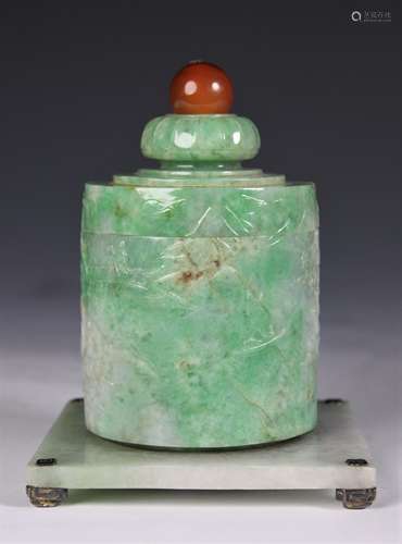 Rare Yamanaka & Co. Jadeite & Carnelian Inkwell