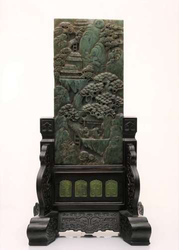 Chinese Spinach Jade Table Screen