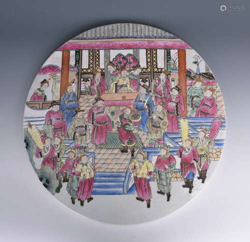 Famille rose porcelain court plate