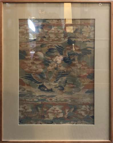 17/18th C. Silk Kesi Embroidery Panel in Frame