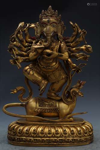 Sino-Tibetan Gilt Bronze Figure of Ganesha