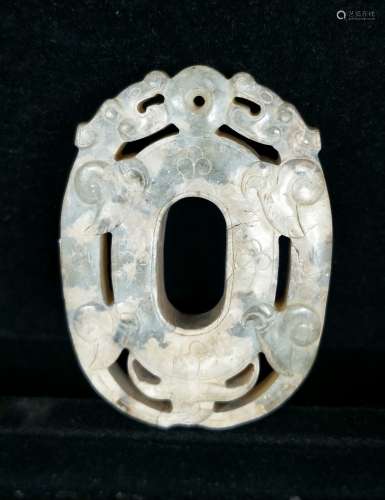 Antique carved jade serpent disk