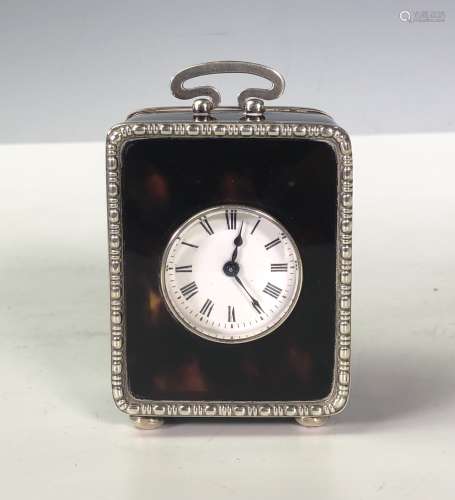 Sterling Silver And Turtle Skin Miniature Clock