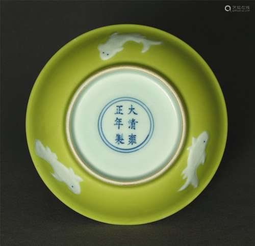 Yellow glazed porcelain plate Qing Dynasty with mark