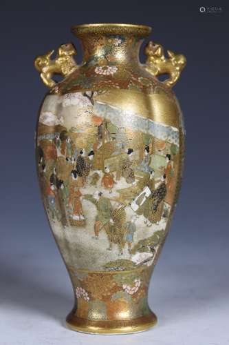 Japanese Meiji Satsuma Lobed Vase