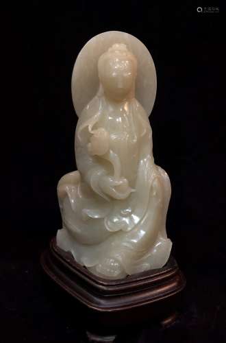 Carved White Jade Figure Of Guanyin