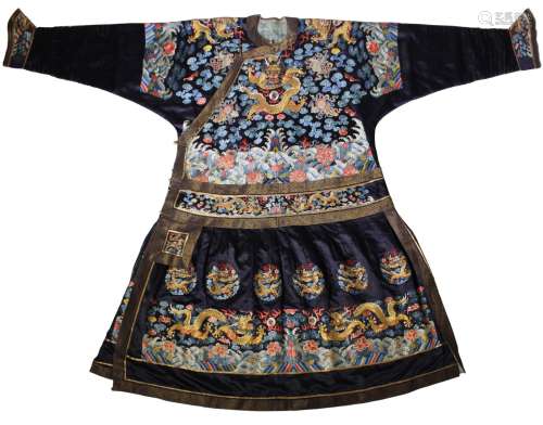 19th C. Rare Imperial Embroidered Formal Dragon Robe