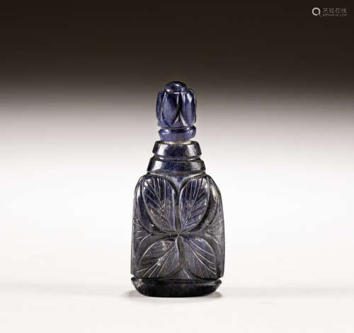 Late 19th Chinese Antique Blue Gem Stone Snuff Bottle