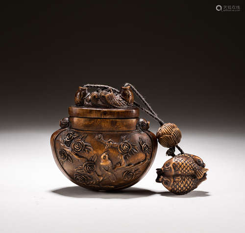 Meiji period Japanese Antique Wood Inro