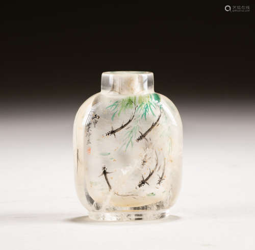 20th Chinese Antique Rock Crystal Inside Painting Snuff Bottle