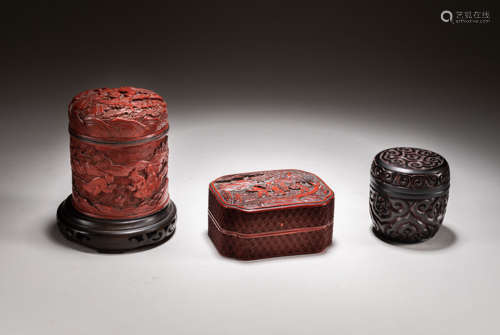 Group Of Chinese Antique Cinnabar Boxes