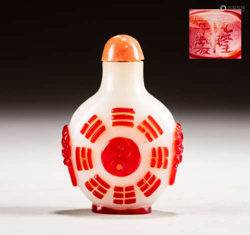 19th Chinese Antique Red Overlay Opaque Glass Snuff Bottle