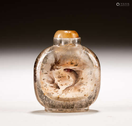 19-20th Chinese Antique Hair Crystal Inside Painting Snuff Bottle